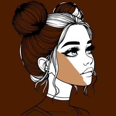 realistic girl with buns on the top of her head