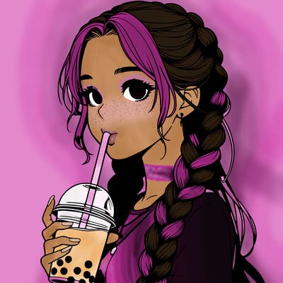 realistic girl with braided hair drinking boba