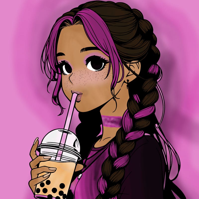 realistic girl with braided hair drinking boba