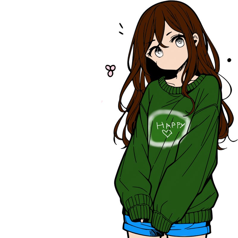 manga teen girl  in a sweater and baggy pants