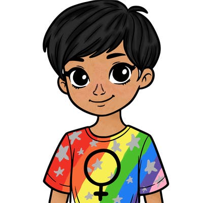 girl with pixie cut and feminist shirt