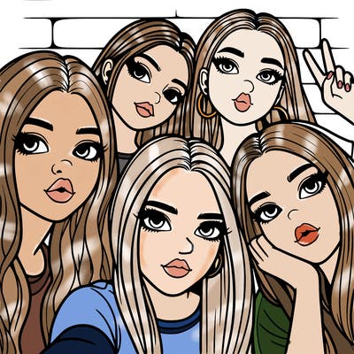 group of teen girls friends y2k up close in a selfie