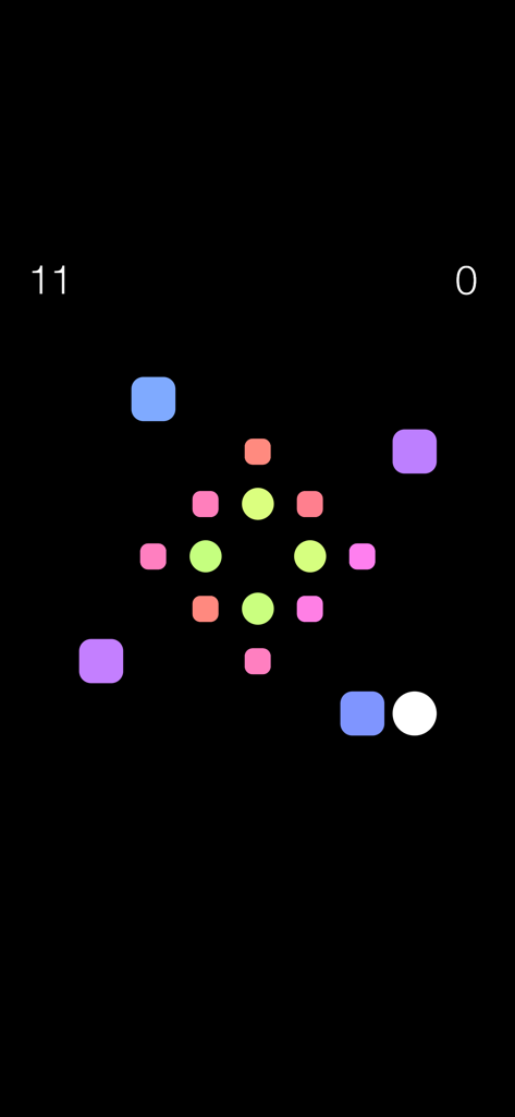 swipe - Écran de jeu de puzzle minimaliste avec des formes géométriques colorées sur fond noir