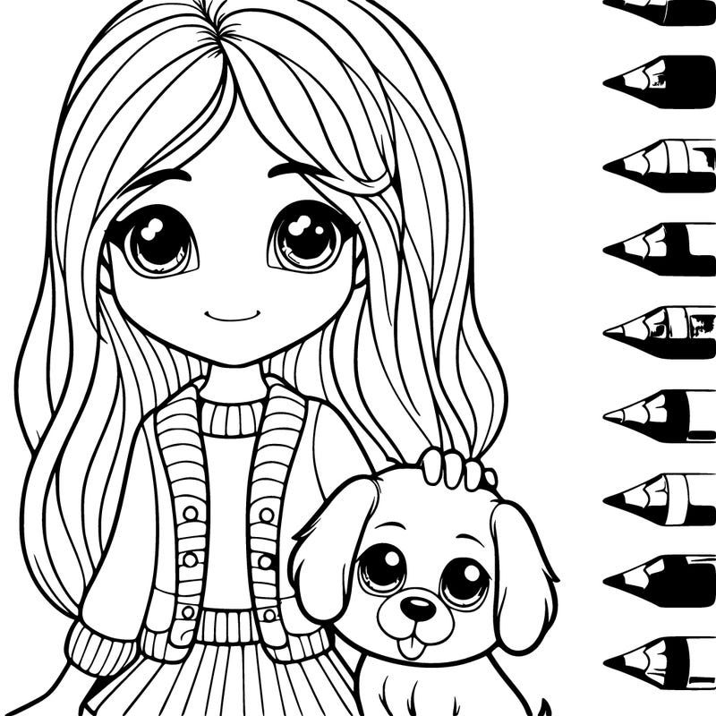 realistic girl with a cartoon dog