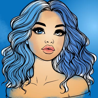 realistic girl with wavy hair and lips