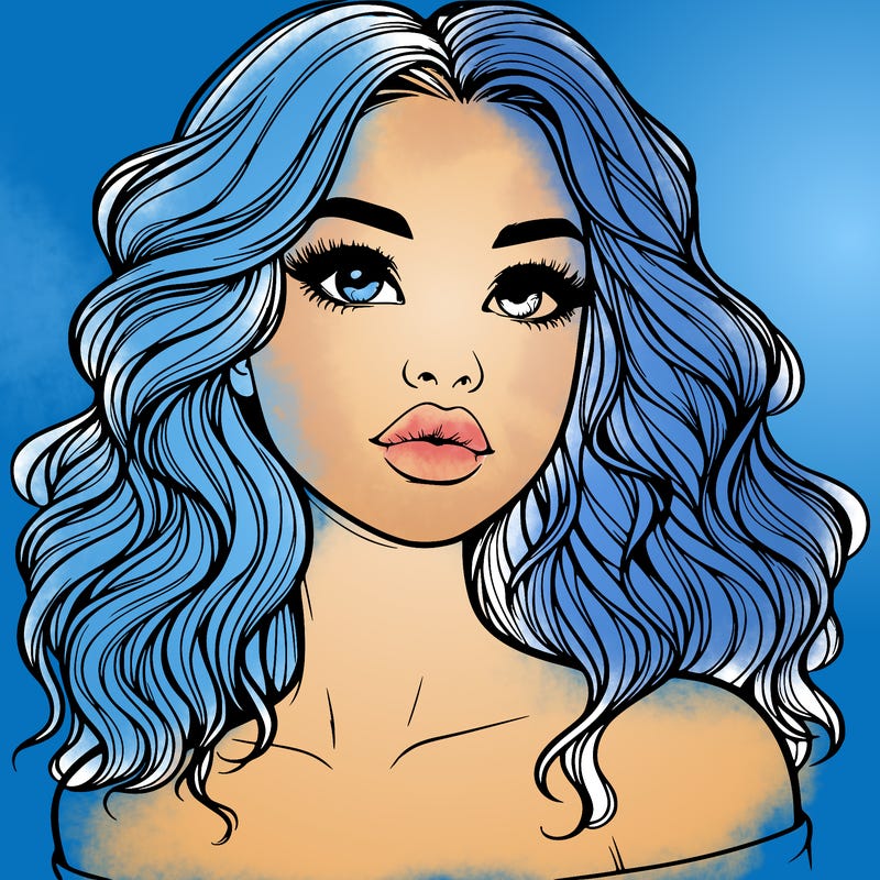 realistic girl with wavy hair and lips
