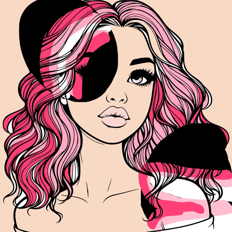 realistic girl with wavy hair and lips