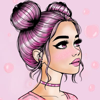 realistic girl with buns on the top of her head