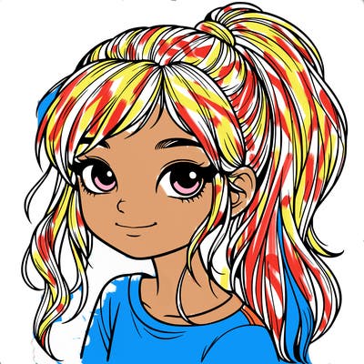 realistic girl with ponytail