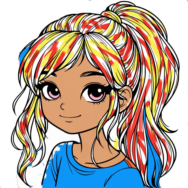 realistic girl with ponytail