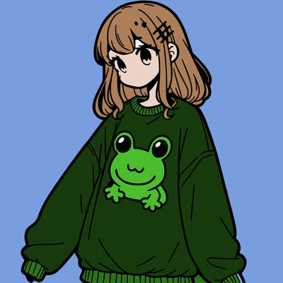 girl wearing frogging sweatshirt