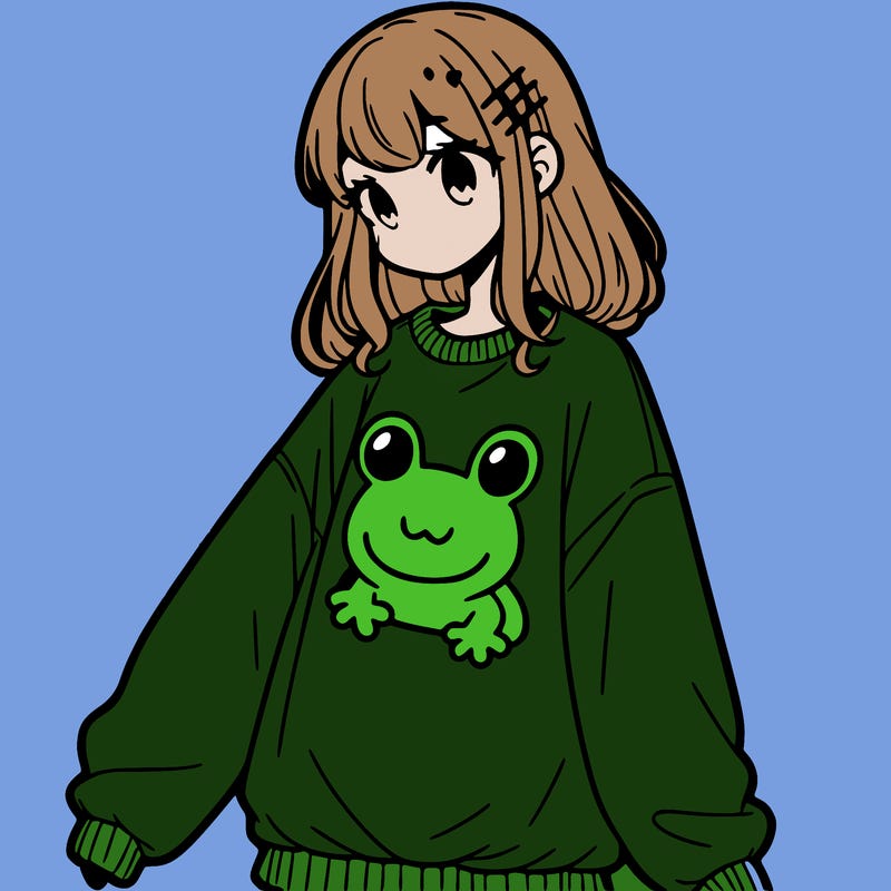girl wearing frogging sweatshirt