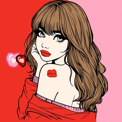 realistic girl with bangs looking over her shoulder