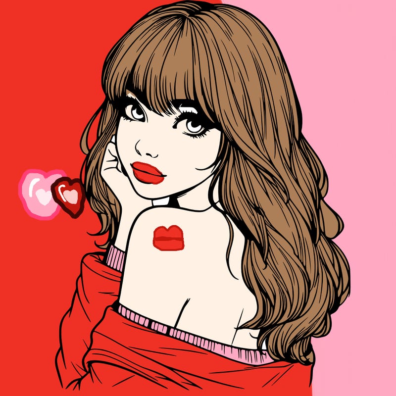 realistic girl with bangs looking over her shoulder