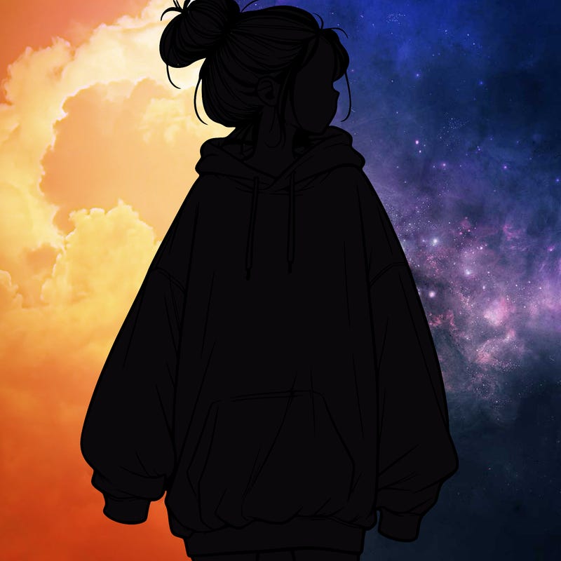 realistic girl with a oversized sweatshirt on and a bun