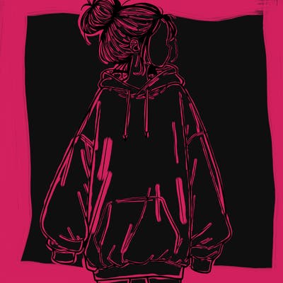 realistic girl with a oversized sweatshirt on and a bun