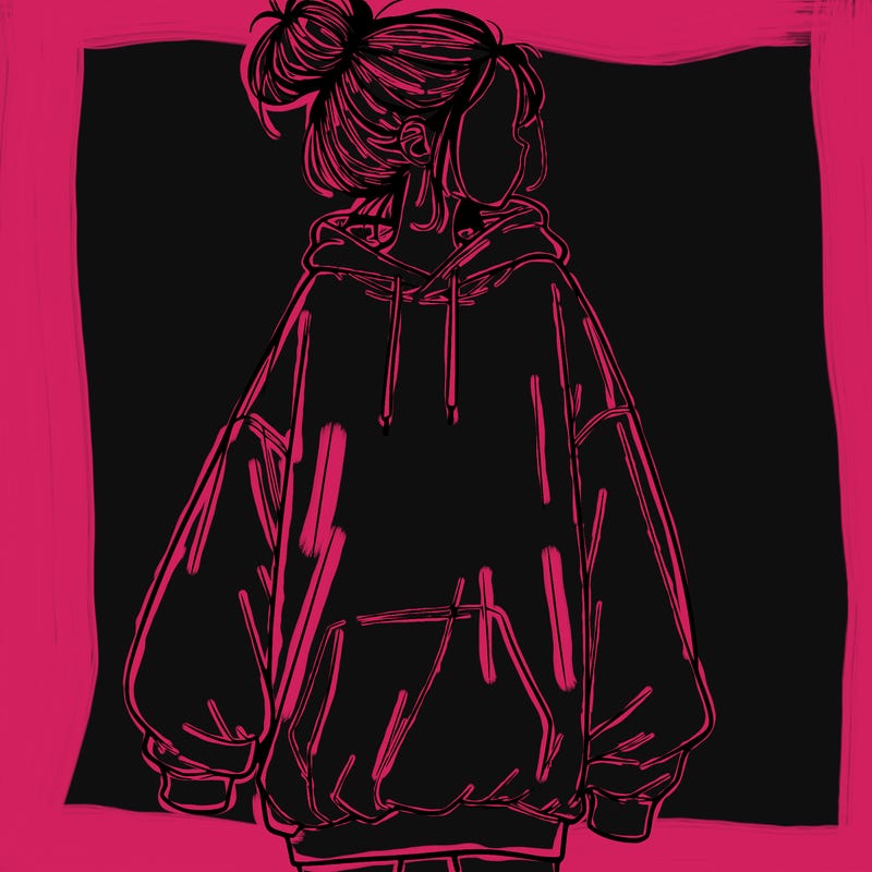 realistic girl with a oversized sweatshirt on and a bun