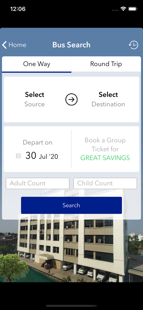 GSRTC bus search screen for online ticket booking in Gujarat India