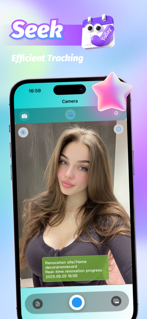 Doboy - Doboy App-Oberfläche, die ein Foto mit einem Echtzeit-Fortschrittswasserzeichen für Renovierungen und einem Zeitstempel zur effizienten Verfolgung zeigt