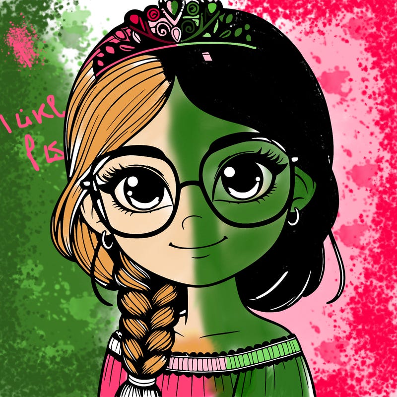 a girl with one braid and glasses who is a princess realistic