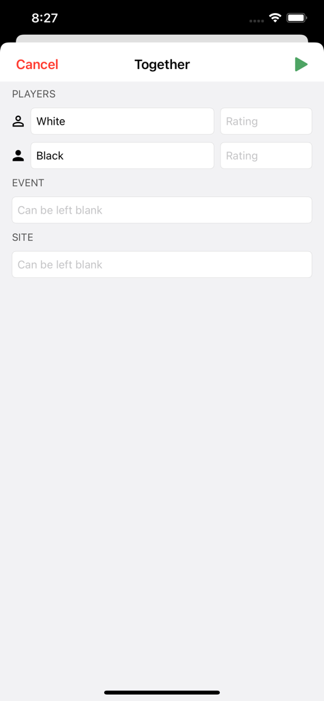 Chess King - Play Online - Setup menu for a local two-player chess game on Chess King app