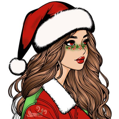 realistic girl in santa hat