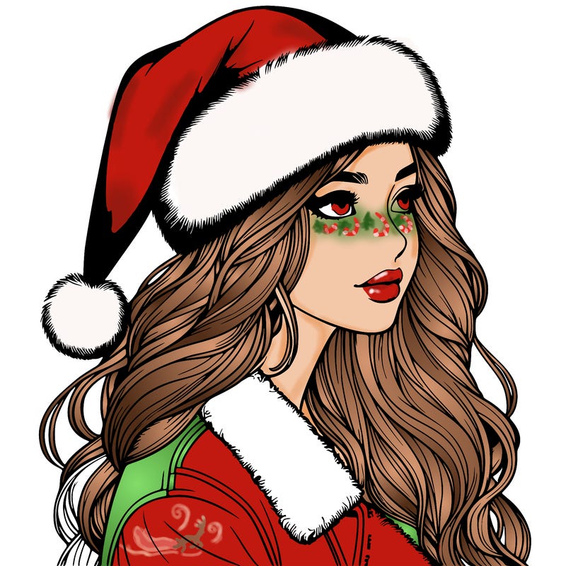 realistic girl in santa hat