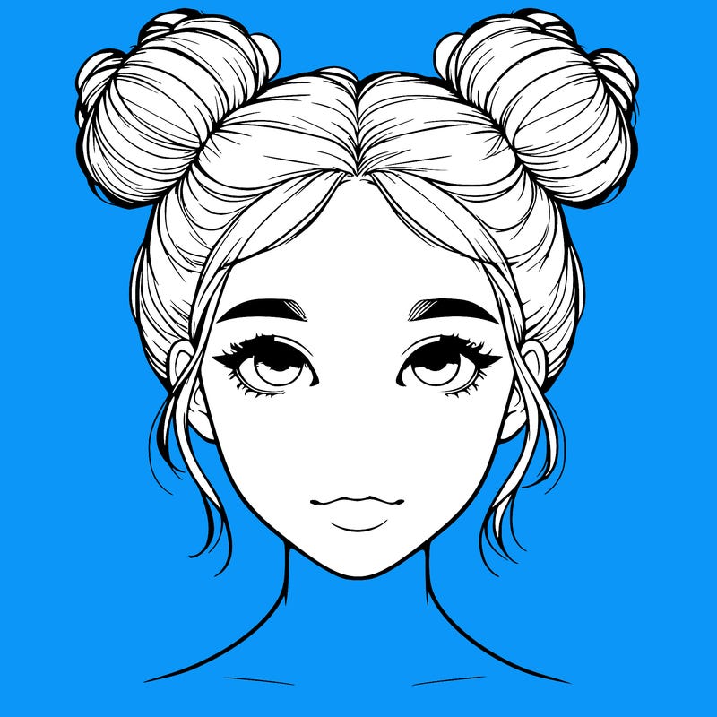 realistic girl with two buns on top of her head