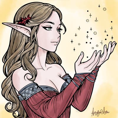 realistic elf girl doing magic