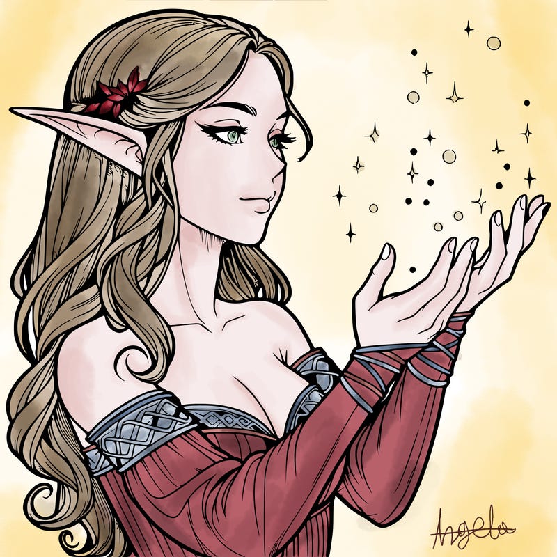 realistic elf girl doing magic