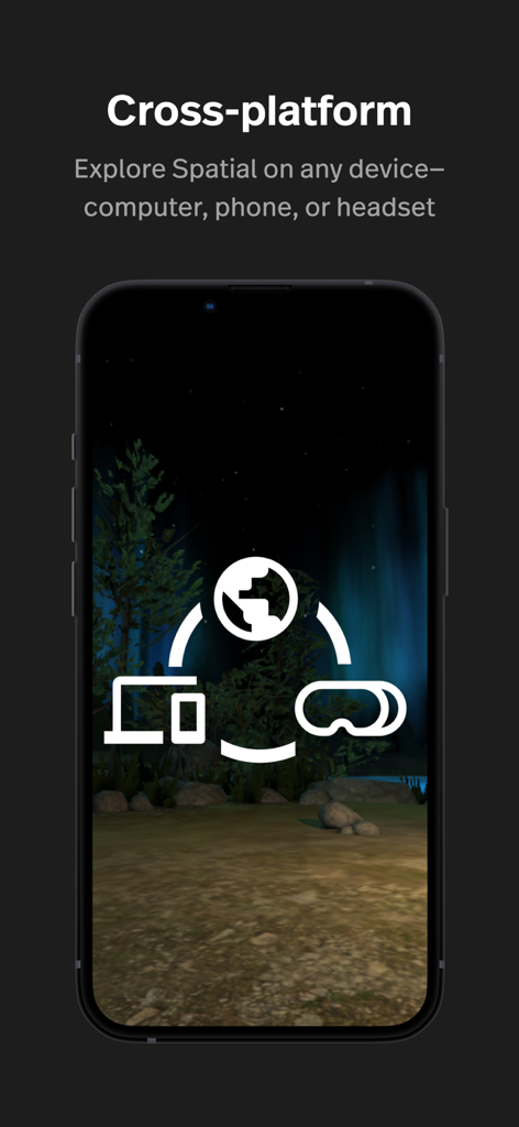 Spatial - Spatial app cross-platform interface showing support for computer, phone, and VR headset