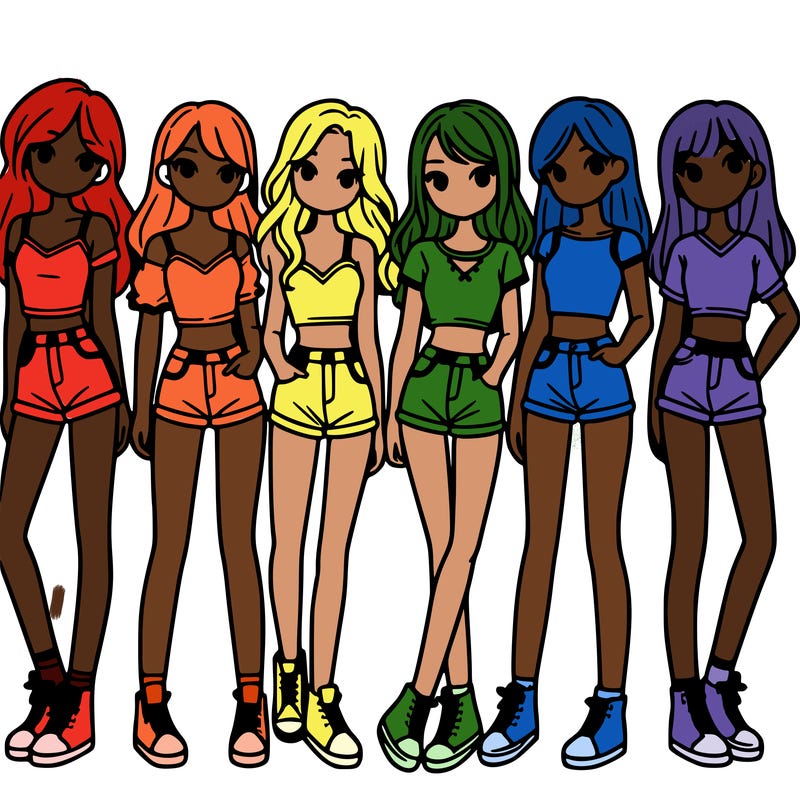 a group of girls wearing crop tops and shorts