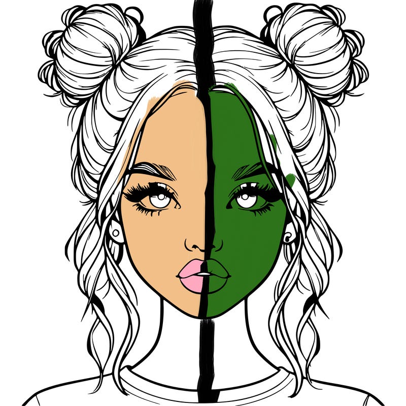 realistic girl with two buns in hair and lips