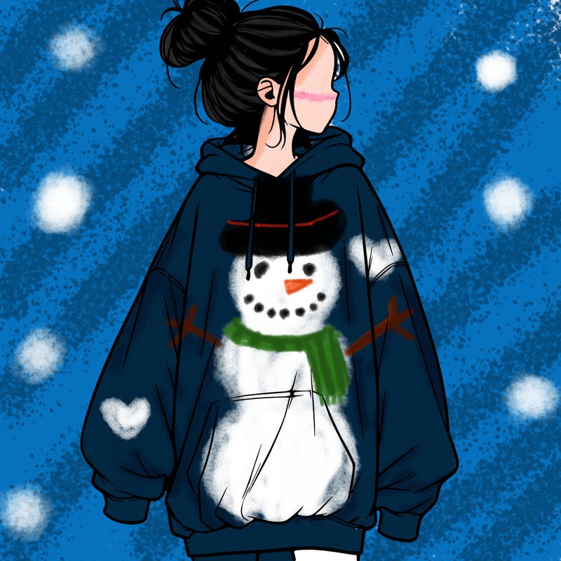 realistic girl with a oversized sweatshirt on and a bun