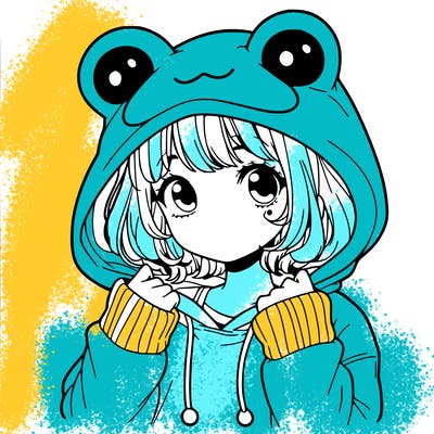 a cute teenage girl wearing a frog hoodie