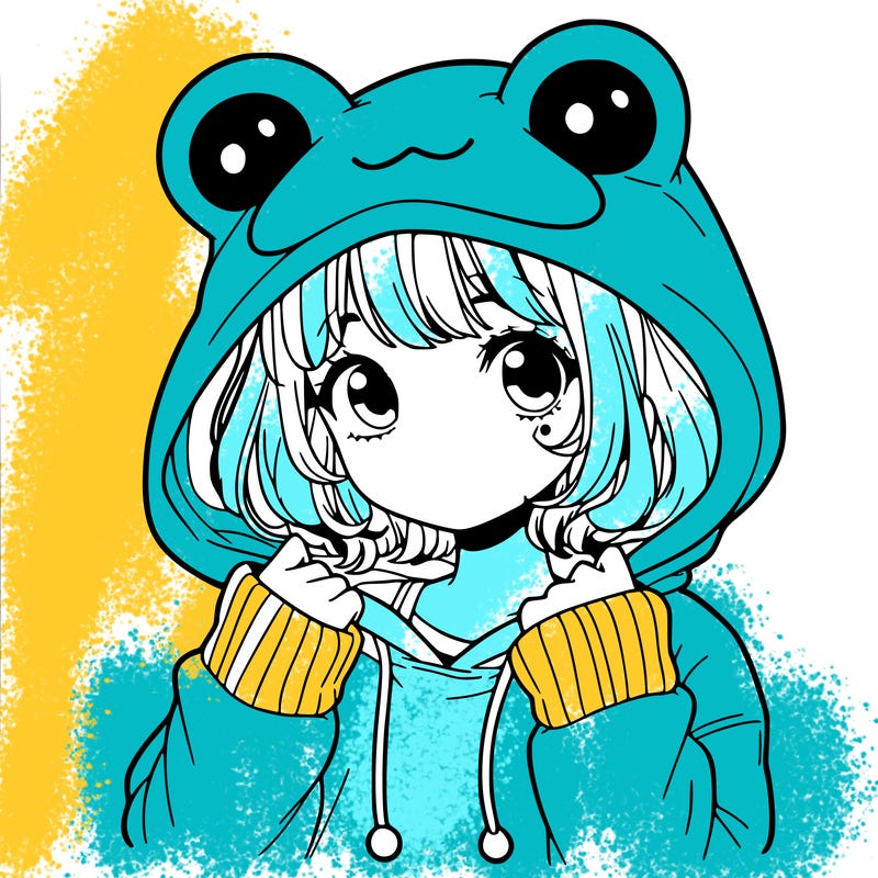 a cute teenage girl wearing a frog hoodie