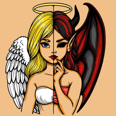 realistic angel half demon