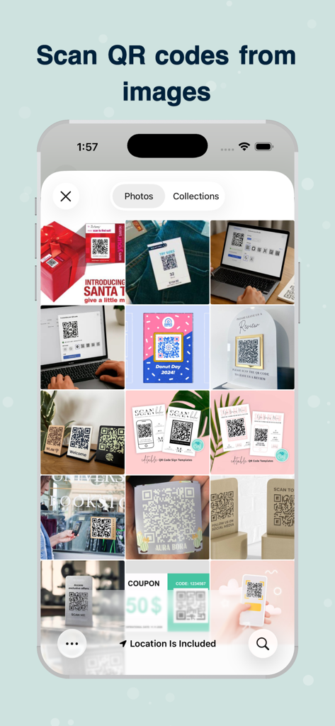 Interface for scanning QR codes from saved images and photos