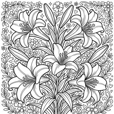 Immerse yourself in the beauty of spring with this stunning Easter lilies coloring page. Featuring intricate floral details and a dense composition, it offers a deeply satisfying creative escape.