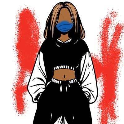 realistic girl faceless with baggy pants and a crop top