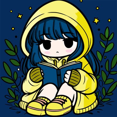 girl in oversized hoodie reading a book