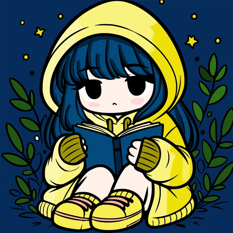 girl in oversized hoodie reading a book