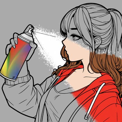 a realistic girl spray, painting