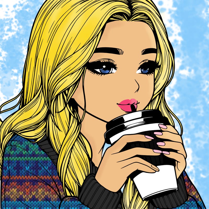 realistic girl drinking coffee