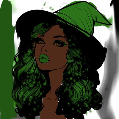 realistic witch girl with wavy hair and lips