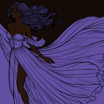 realistic woman in dress flowing the the wind