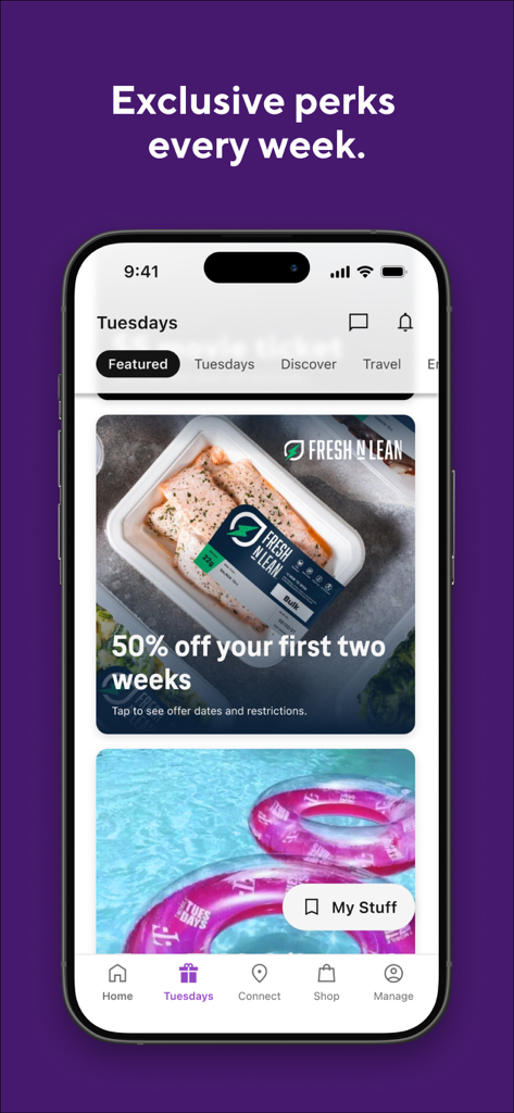 myMetro® - myMetro app screen showing T-Mobile Tuesdays rewards and exclusive weekly perks