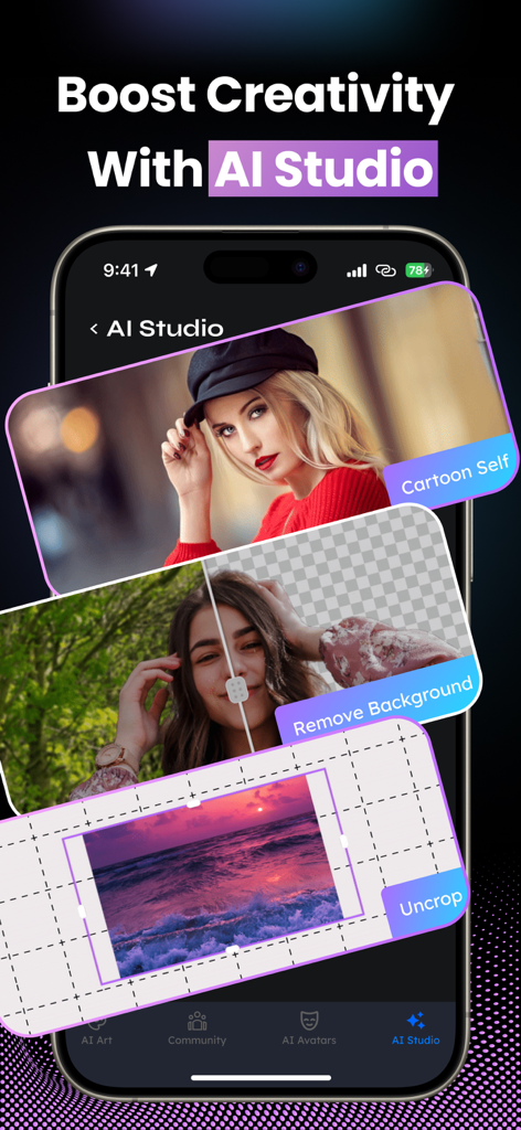 Interfaz de Vidu AI Studio mostrando funciones como autorretrato de dibujos animados, eliminación de fondo y recorte de imágenes.
