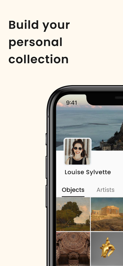 Smartify: Arts and Culture - Smartify-App-Bildschirm, der das persönliche Profil und die kuratierte Sammlung von Kunstobjekten eines Benutzers zeigt