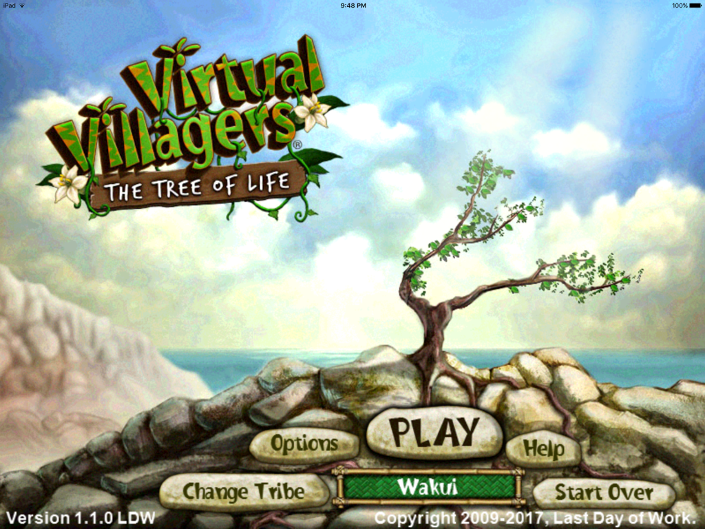 Virtual Villagers 4 for iPad - Main menu screen of Virtual Villagers 4 for iPad showing the Tree of Life and navigation buttons